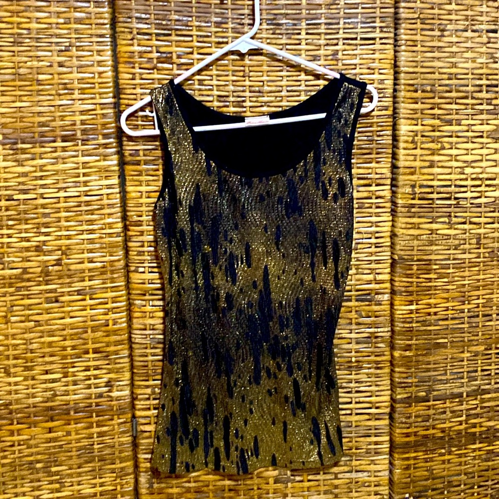 EUC Fashion Magazine black, gold glitter Tank Top m